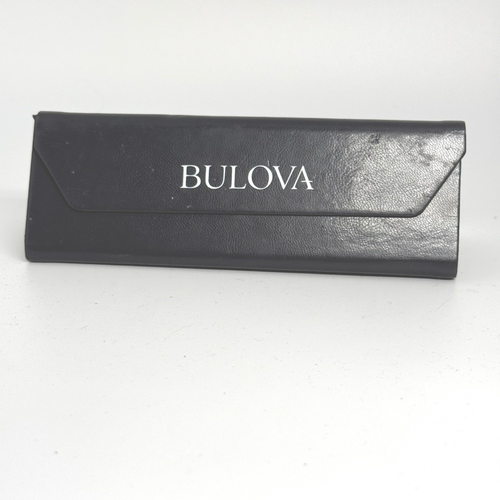 Bulova Black Faux Leather Folding Eyeglasses Sunglasses Case Logo Print 2
